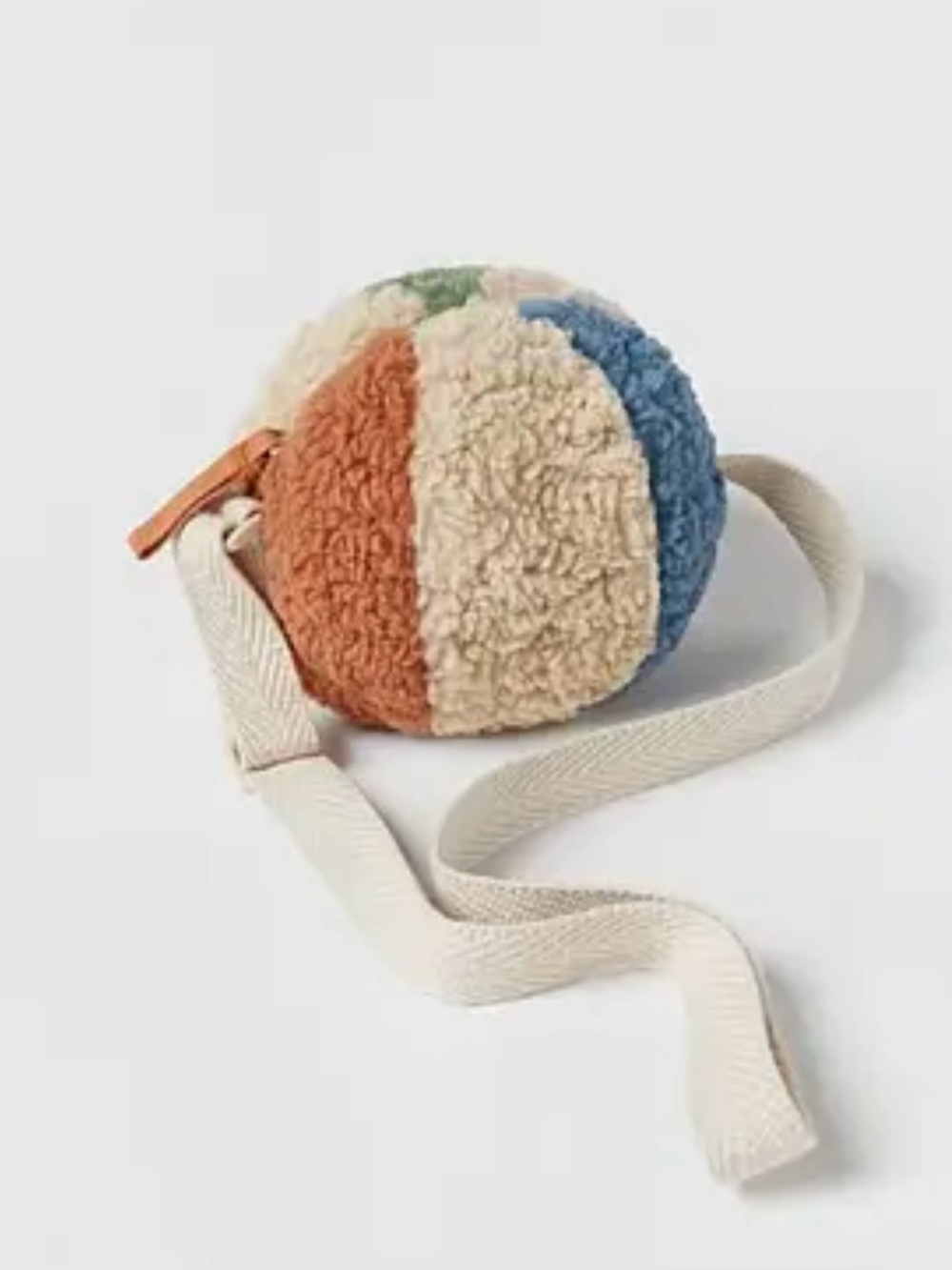 Zara Round Sherpa Kids Crossbody Bag in Orange, Cream, Blue & Green